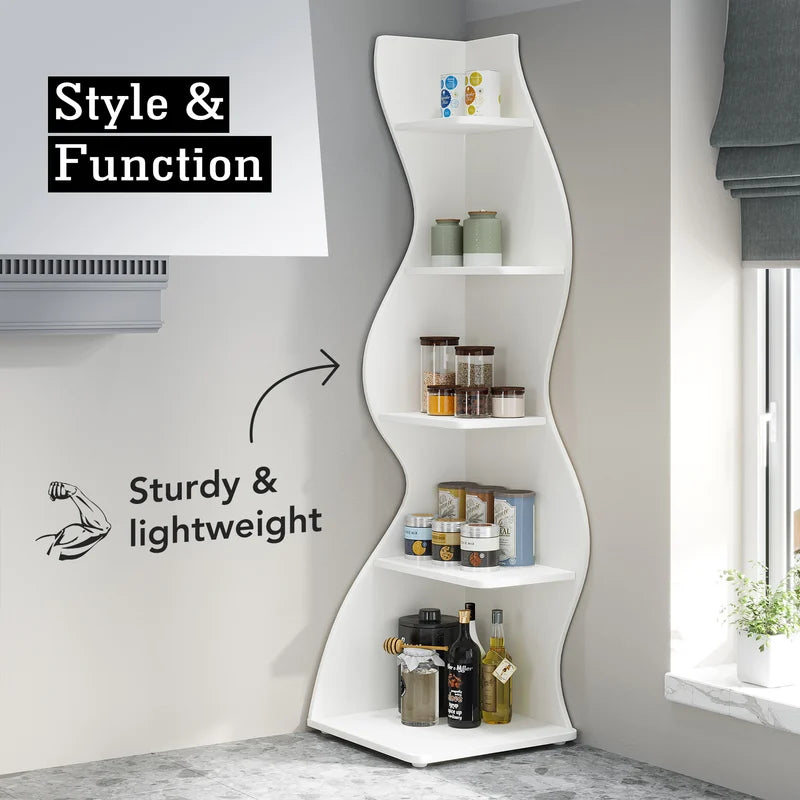 Modern 5-Tier Corner Wall Shelf - Space-Saving Bookcase & Plant Stand