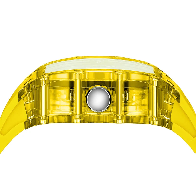 Luxury Skeleton Sports Watch for Men Automatic Quartz Luminous Silicone Strap