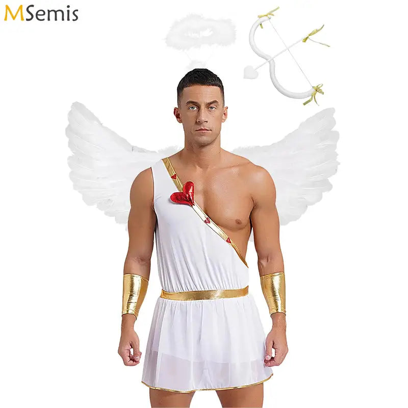 Angel Cosplay Costume Set for Women Men Halloween Valentine Party Dress Feather Wings