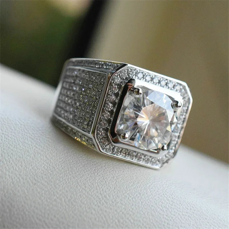 Big Rhinestone Hip Hop Square Ring for Men - Pave CZ Engagement Jewelry