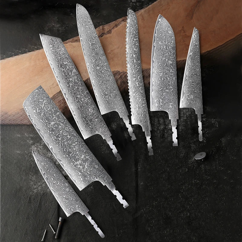 Japanese Hand Forged Chef Knife Blade - Damascus Steel DIY Blank Knife