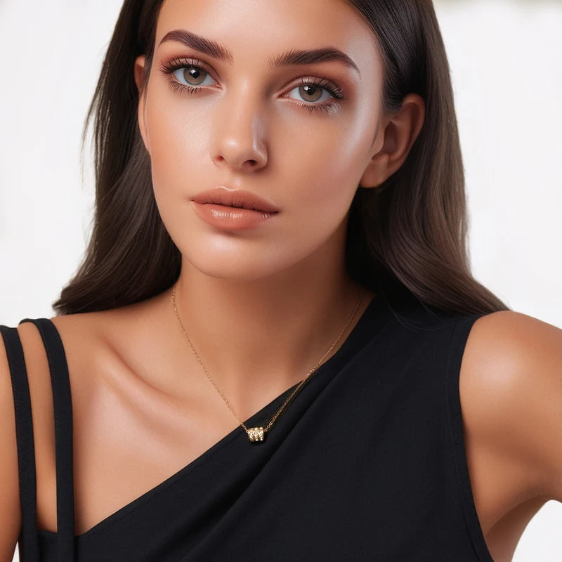 Stainless Steel Cylinder Pendant Necklace for Women with Zirconia Collar Jewelry Gift