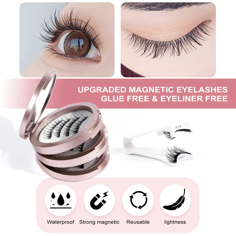 Magnetic Eyelashes Set 3 Pairs Reusable False Lashes with Applicator Natural Look
