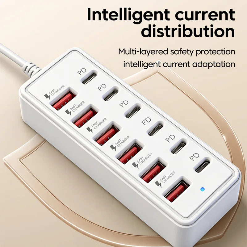12-in-1 Multi-Socket Power Strip with USB Hub and Fast Charger for Home Office