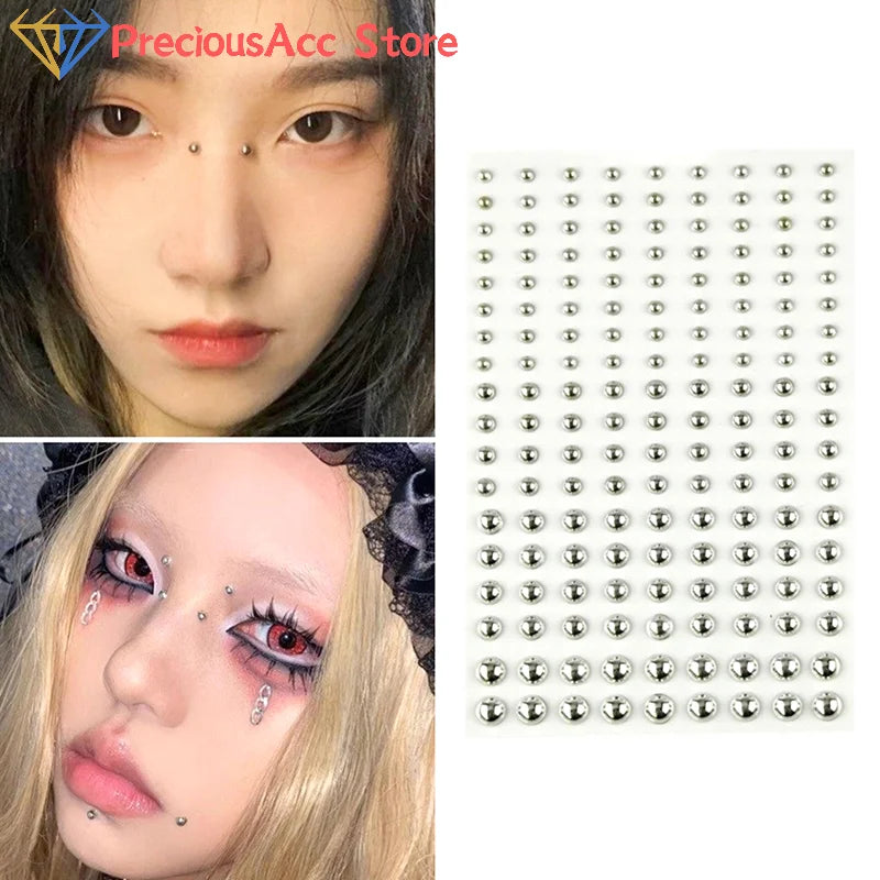 Fake Eyebrow Lip Nose Piercing Stick-On Facial Jewelry Set - Non Piercing Face Stickers