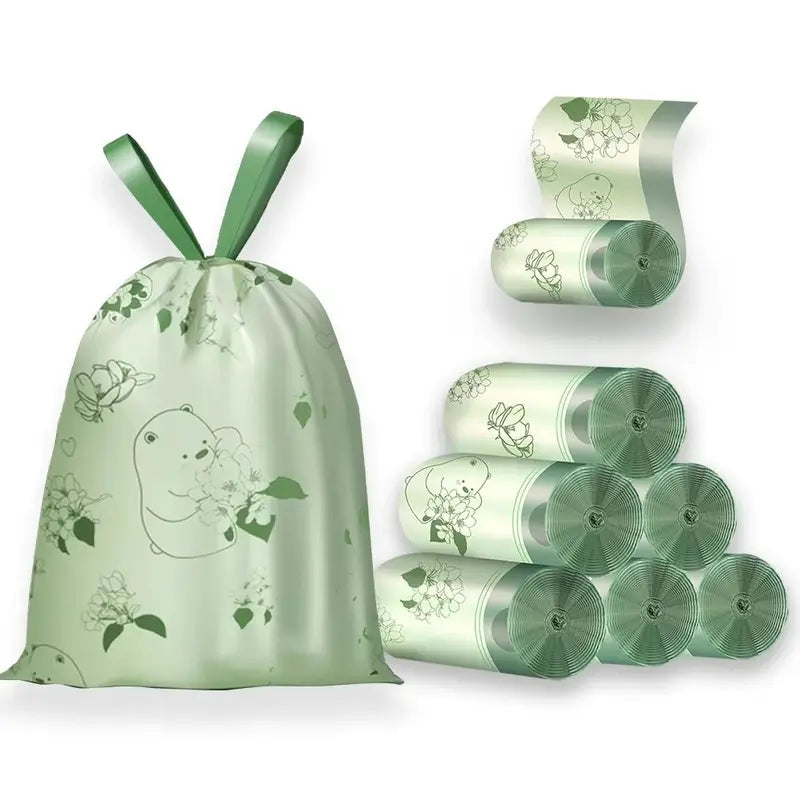 Heavy-Duty Drawstring Garbage Bags Pack - Thickened Plastic Trash Bin Liners