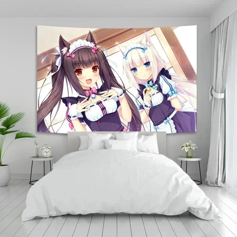Anime Wall Tapestry with Nekopara Chocola and Vanilla Character Design - Multi-Size & Color Options