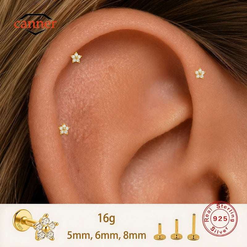 Sterling Silver Star Stud Earrings 5/6/8mm Cartilage Helix Piercing Jewelry