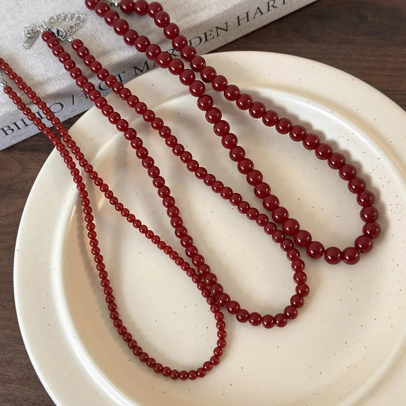 Glass Beads Necklace Strand for Women - 4 6 8mm Bead Jewelry with Silver Plated Chain