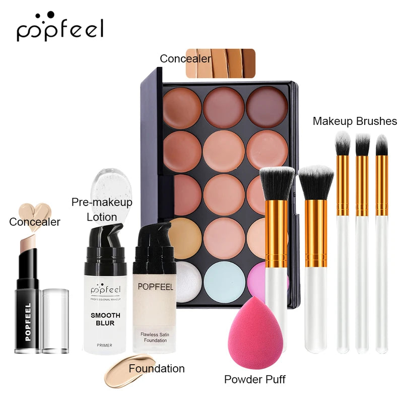 Face Makeup Set 10-Piece Foundation Concealer Brush Kit for Flawless Look