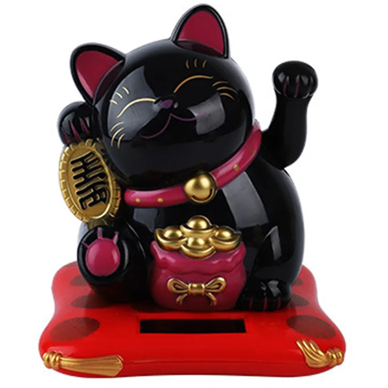 Lucky Cat Solar-Powered Desk Ornament - Cute Home & Car Decoration, Durable Plastic