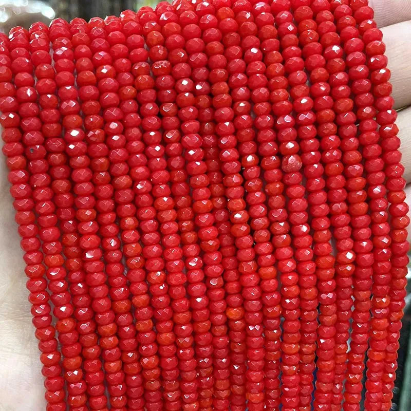 Natural Stone Faceted Beads for Jewelry Making - Aquamarine Tourmaline Amazonite Chalcedony Rondelle Spacer Beads 3x4mm