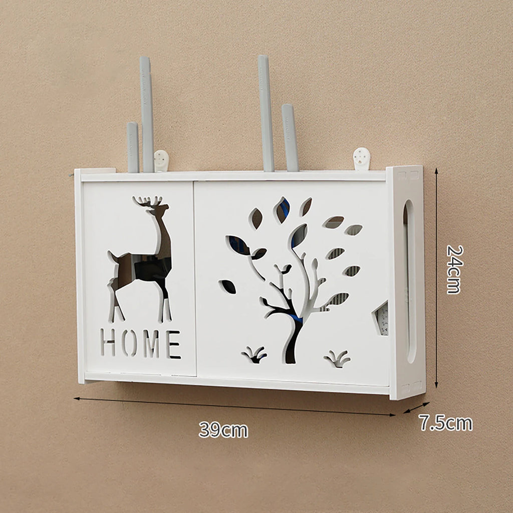 Wall-Mounted Shelf Organizer for Router and Cable Storage - No Punch Installation