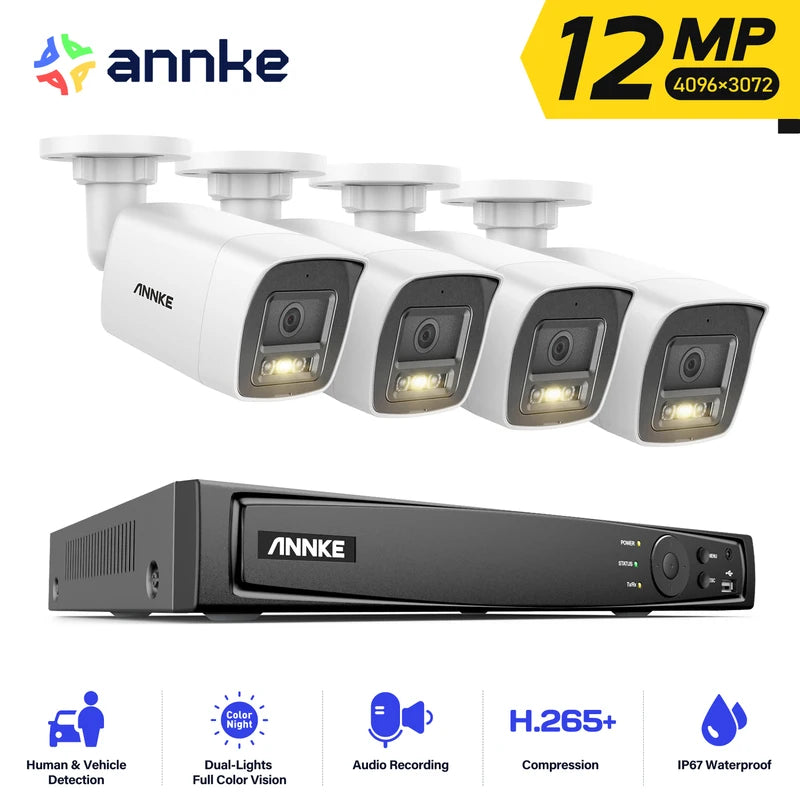 4K PoE Security Camera System 8-Channel NVR with 8MP and 12MP IP Cameras