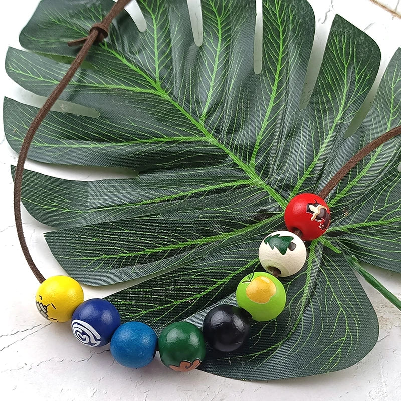 Percy Jackson Wooden Bead Necklace with Hand Painted Symbols Cosplay Jewelry for Fans