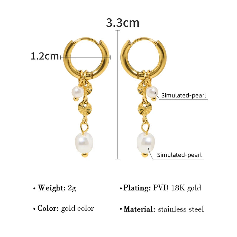 Stainless Steel Hoop Earrings for Women with Baroque Pearl Charms - Drop & Waterproof Jewelry