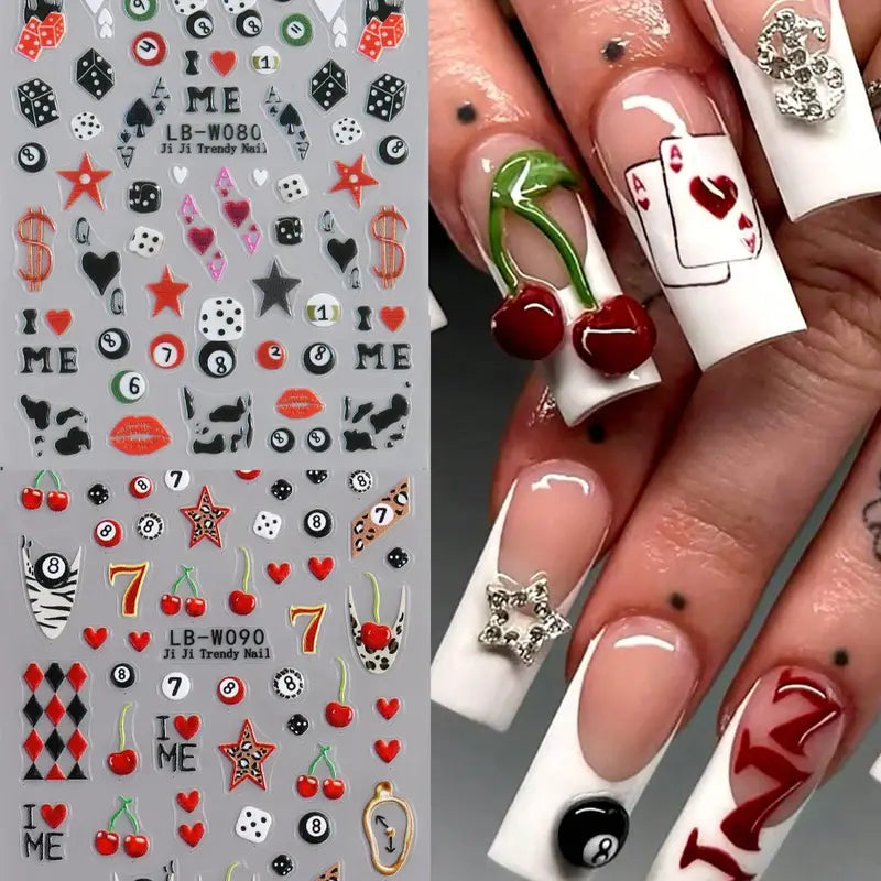 Self-Adhesive Billiard Ball & Number 7 Nail Stickers - Glossy Poker & Pool Decals