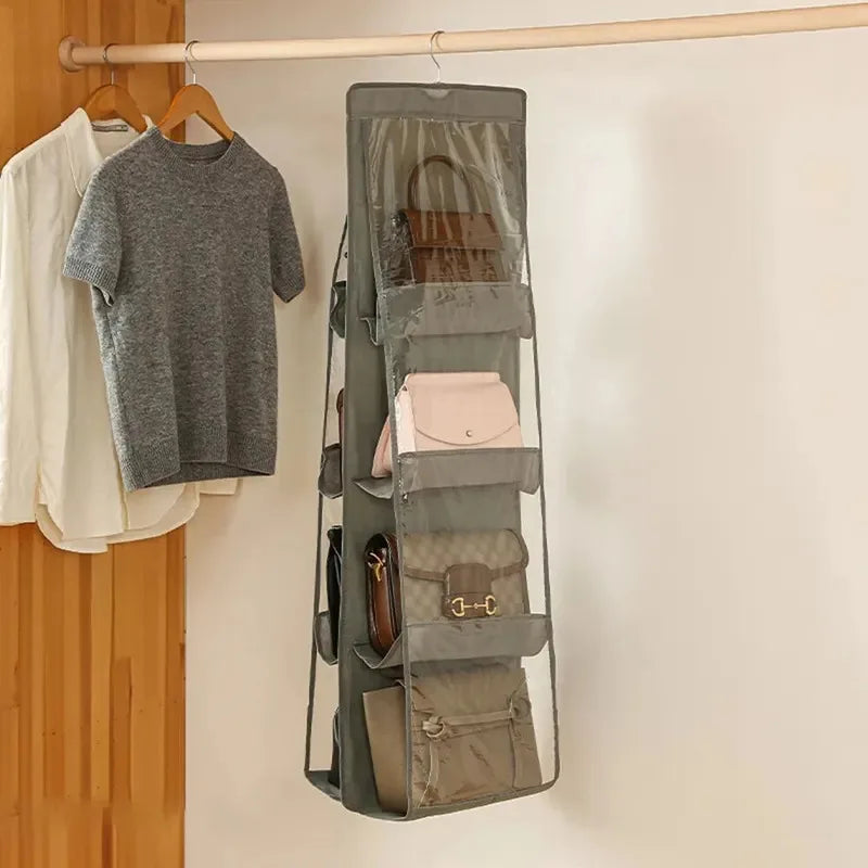 Hanging Bag Organizer with 8 Compartments - Space-Saving Wardrobe Storage Rack