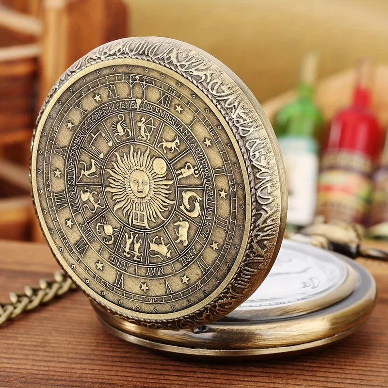 Vintage Tarot Pocket Watch with Sun Moon Constellation Necklace - Memorial Gift for Men and Kids