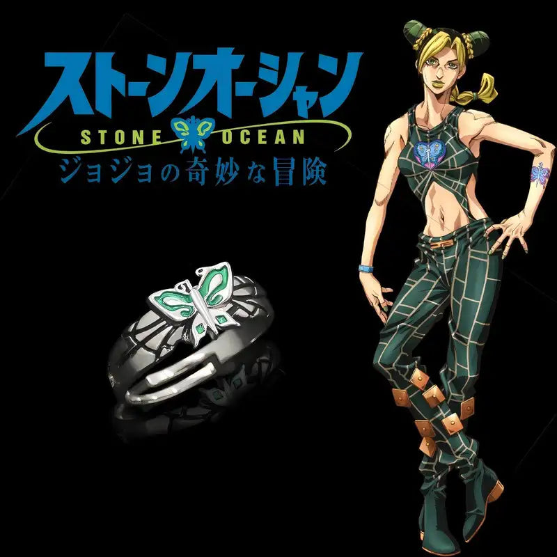 Anime Bizarre Adventure Metal Ring Set Adjustable Cosplay Jewelry for Adults
