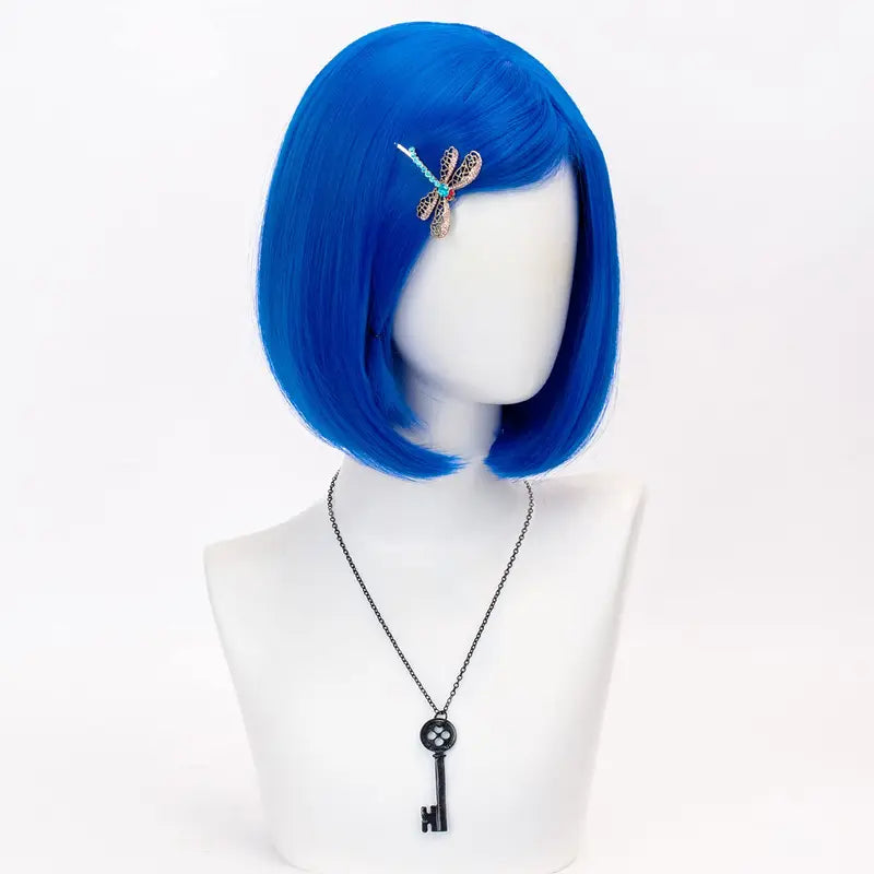 Women Short Straight Synthetic Wig 12 Inches Dark Blue Cosplay Costume Hair