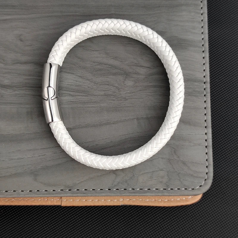 Men's Leather Braid Bracelet with Stainless Steel Buckle - Handmade Gift