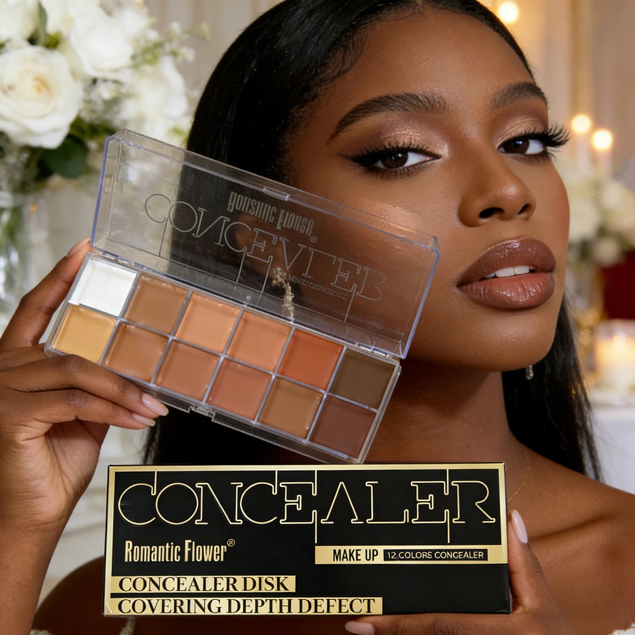 12 Color Full Coverage Waterproof Concealer Palette for Dark Skin - Bridal & Photo Ready Face Makeup