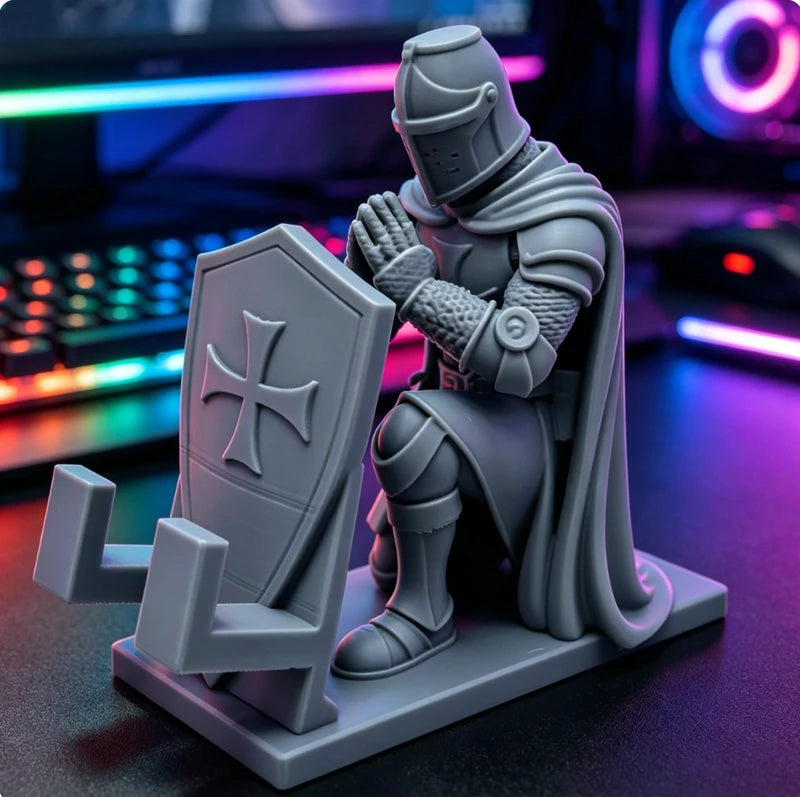 Medieval Knight Cell Phone Holder - Desktop Warrior Armor Stand for Gaming & Decor