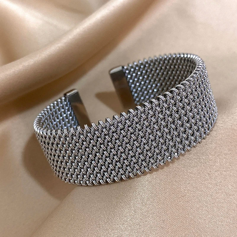 Vintage Stainless Steel Braided Open Bracelet for Women Men Waterproof Jewelry
