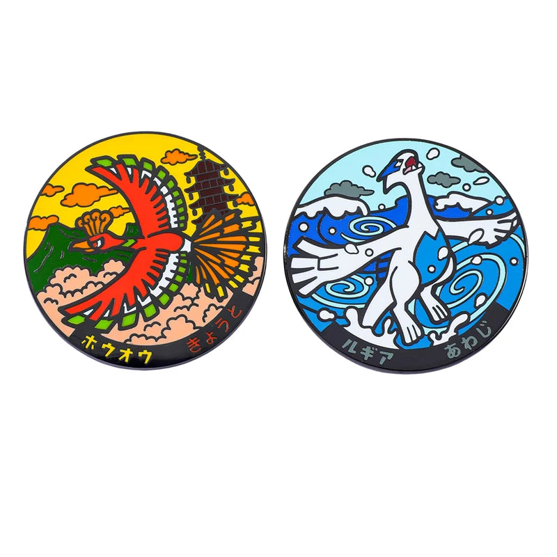 Anime Mythical Creatures Enamel Pin Set - Lugia & Ho-Oh Collectible Badge