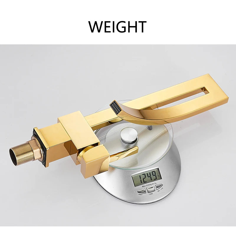 Bathroom Basin Faucet Brass Deck Mount Waterfall Mixer Tap - Hot & Cold Water