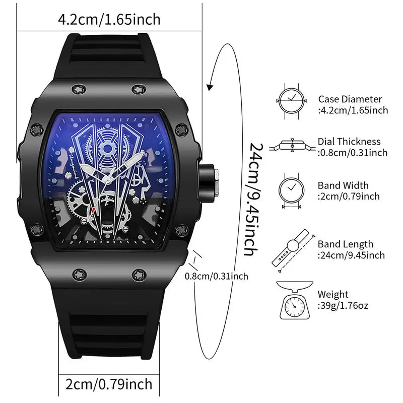 Men's Quartz Sports Watch with Silicone Band, Large Dial, Casual Style