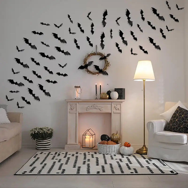 Halloween 3D Bat Wall Decor Stickers - Waterproof Spooky Bats for Home & Party