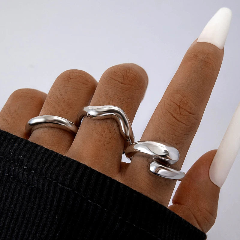 Trendy Geometric Circle Opening Joint Rings Set for Men & Women - Alloy Jewelry
