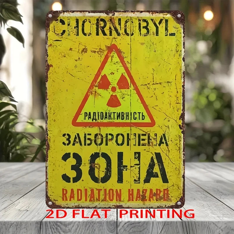 Vintage Radiation Hazard Metal Sign - Retro Wall Art with Text for Home & Garden