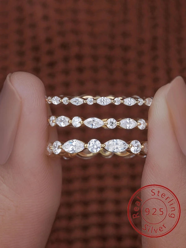Sterling Silver Zircon Bead Ring for Women Engagement Wedding Jewelry