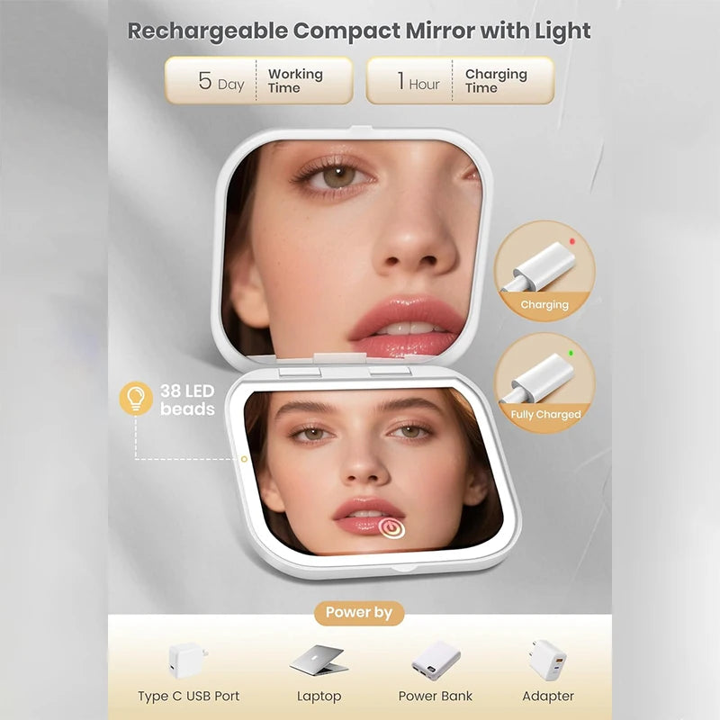 Makeup Mirror with Lights 1X/10X Magnification Portable Foldable Travel Lighted Mirror