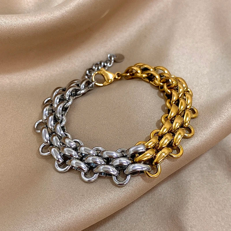 Men's Braided Titanium Steel Chain Bracelet Waterproof Contrast Design Jewelry