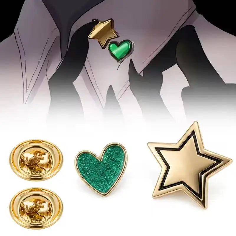 Harlequin Circus Brooch Earrings Set - Heart-Shaped Star Irregular Jewelry