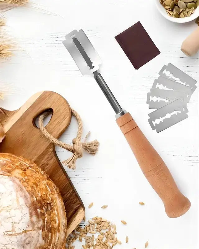Wooden Handle Curved Bread Slicer Stainless Steel Bread Shaping Knife