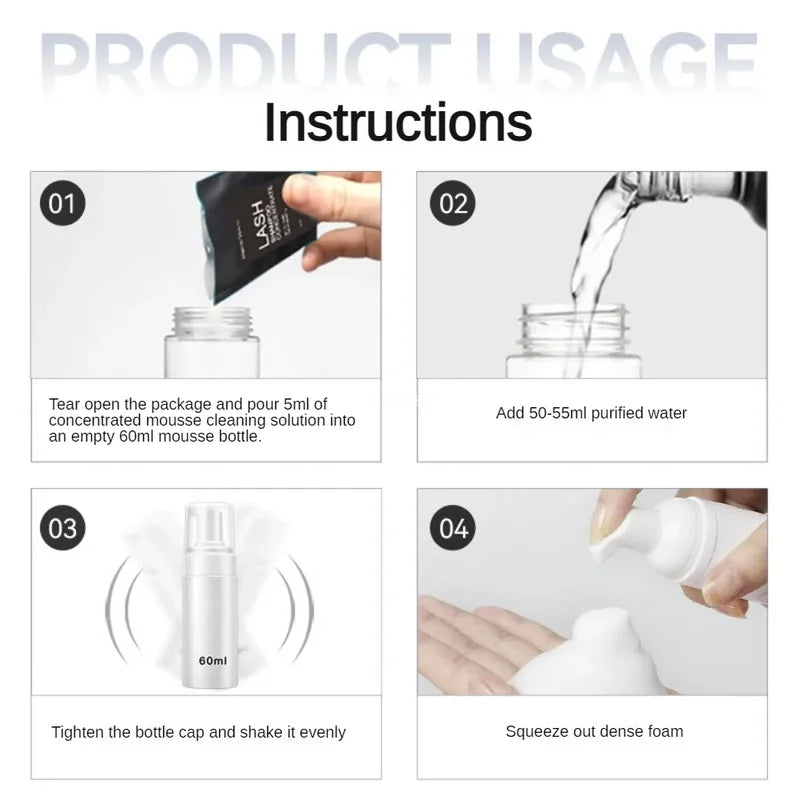 Eyelash Extension Remover Set with Mousse Brush - Non-Irritating Makeup Cleanser