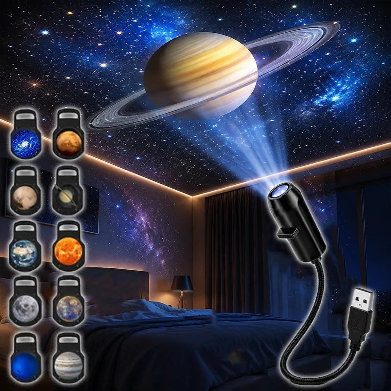 USB Projector Night Light with 10 Planet & Holiday Patterns for Bedroom Wall Ceiling Decor