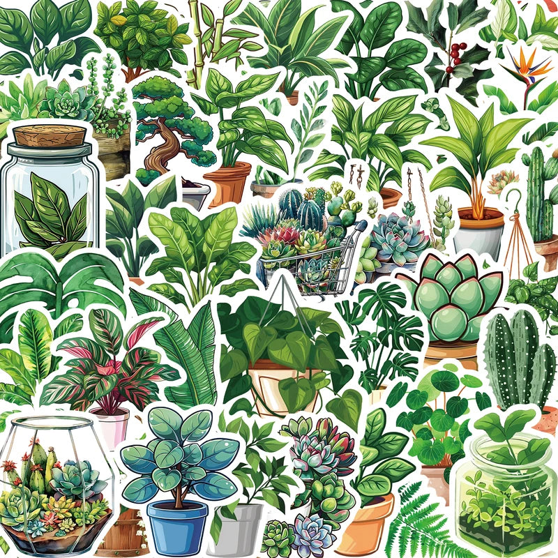 50PCS Cute Green Plant Sticker Set for Kids DIY Decoration, Notebook, Fridge, Phone, Suitcase