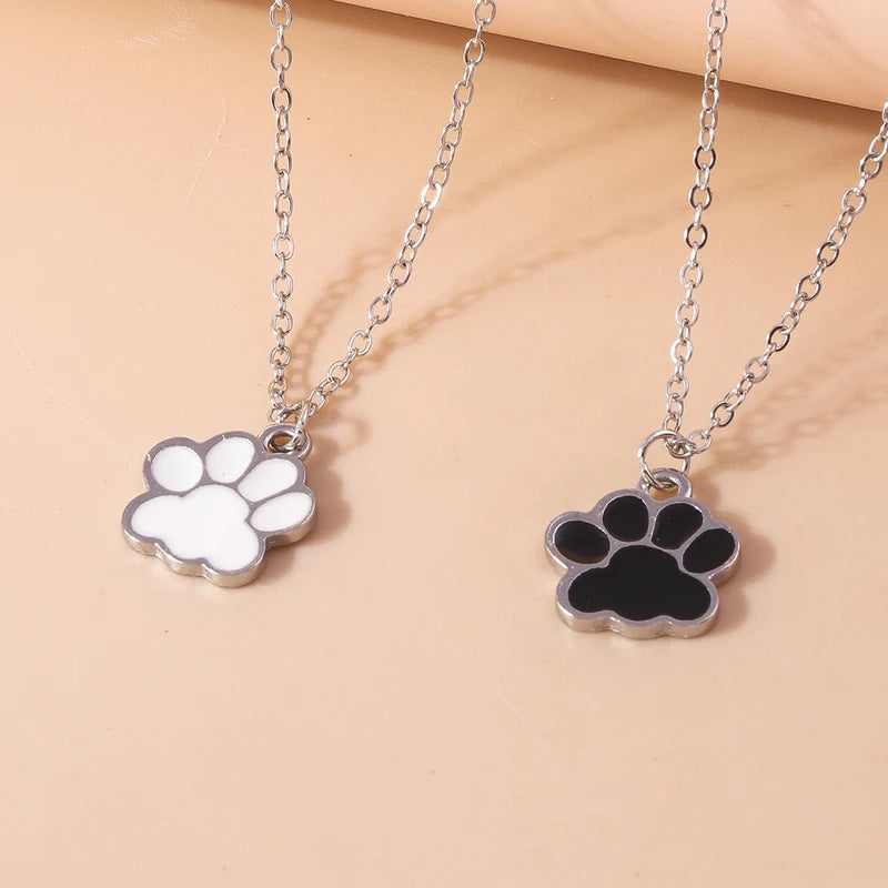 Cute Enamel Paw Necklace Set for Women Men - Matching Dog & Cat Pendant Jewelry