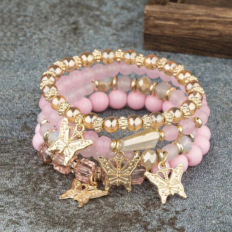 Trendy Butterfly Beaded Bracelet Set for Women - Bohemian Jewelry Gift