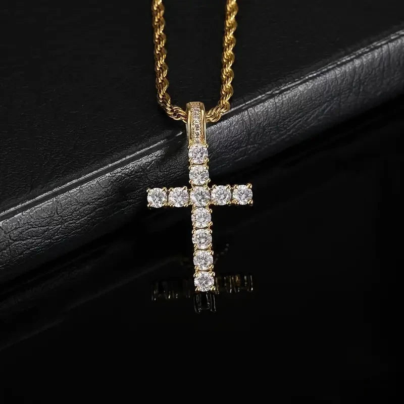 60cm Twisted Chain Necklace with Cubic Zirconia Cross Pendant for Men and Women - Fashion Jewelry Gift