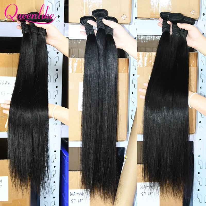 Brazilian Human Hair Bundles with Lace Closure - Straight 20-40 Inch Multiple Sizes