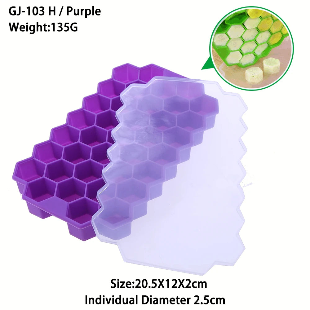 Food Grade Silicone Honeycomb Ice Cube Mold with Cover - Reusable & Easy Removable