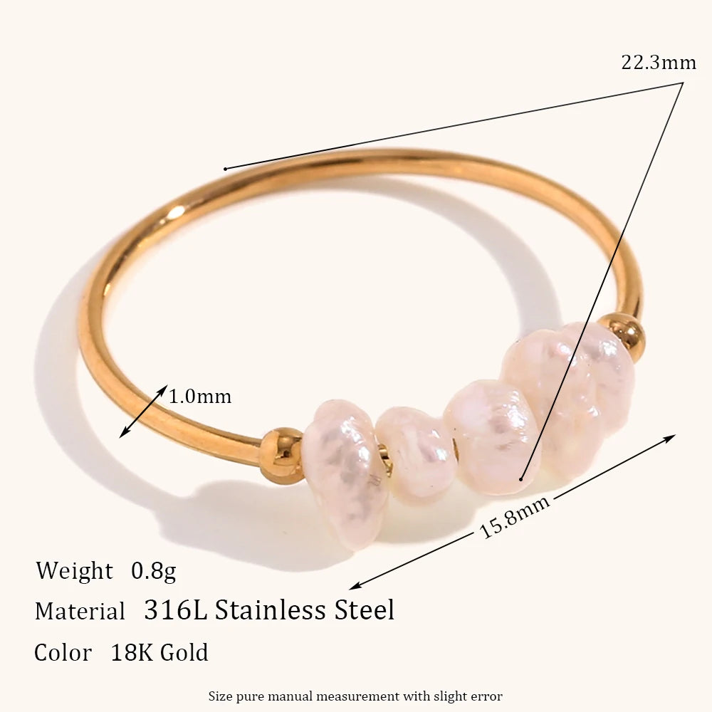Elegant Freshwater Pearl Stainless Steel Ring for Women - Waterproof Daily Jewelry