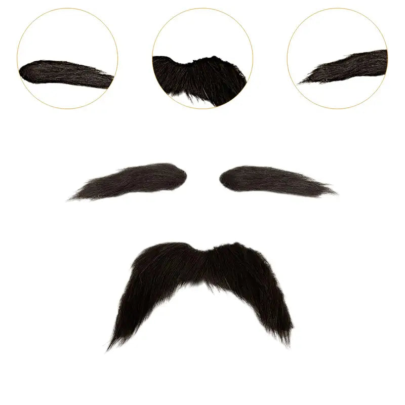 Fake Mustache and Eyebrows Set for Costume and Pretend Play - Halloween Party Props